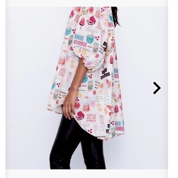 Zara Colorful Graphic Print Button-Up Tunic OVERSIZED - Picture 4 of 11